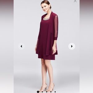 R & M Richards NWT 2PC Plum Party Sheath Dress with Sheer Jacket, Size 4